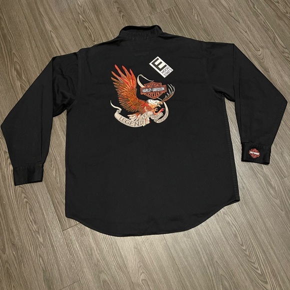 Harley Davidson Black Button Down Long Sleeve Embroidered Logo Mens Size L Shirt - Picture 17 of 17